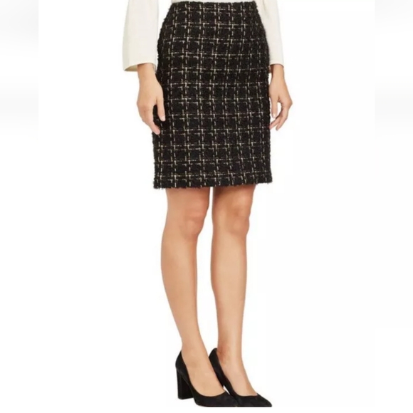 J. McLaughlin Black Gold Mohair Tweed Elm Pencil Skirt Women's Size 12 NWT - Picture 2 of 8